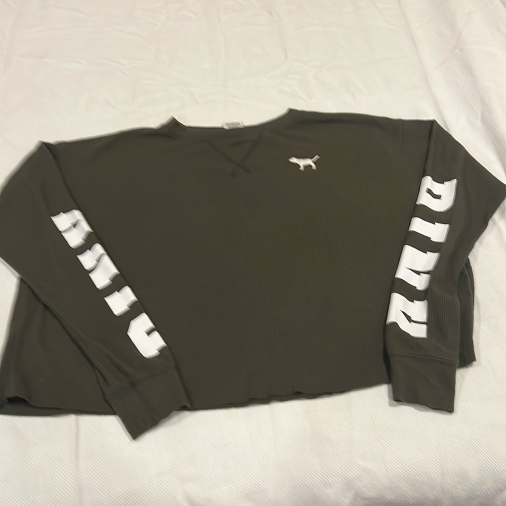 Victoria secret army green long sleeve crop tee